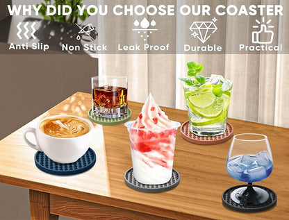 Rubber Coasters Set 6 with Holder, Non-Slip Silicone Drink Coaster Cup Mats | - Image 6