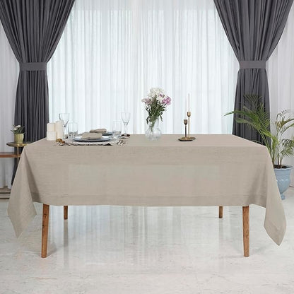 D'Moksha Homes Natural Linen Tablecloth 54 x 72 Inch - 100% Pure Linen Natural Table Cloth for Rectangle Tables - Classic Hemstitch, Machine Washable Tablecloth for Valentines, Spring, Easter