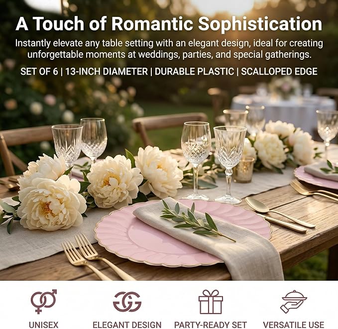 13 Inch Pink Scalloped Charger Plates - Image 3