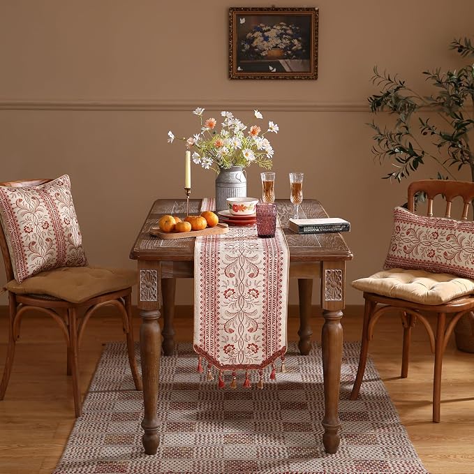 Designer Vintage Linen Extra Long Table Runner, Floral Pattern, Dining Table - Image 3