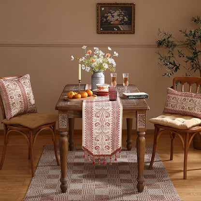 Designer Vintage Linen Extra Long Table Runner, Floral Pattern, Dining Table - Image 3