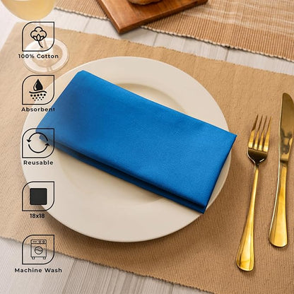 Blue Needles Solid Cloth Napkins Set of 12 Royal Blue 100% Cotton Dinner Napkins 18x18 inches - Soft, Reusable, Absorbent & Washable Linen, Ideal for Wedding Events, Parties & Everyday Use