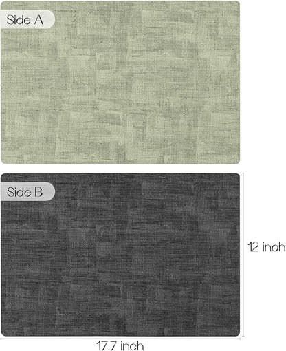 Romanstile Sage Green Placemats Set of 4, Vinyl 100% Waterproof Oil-Proof Wipeable Place Mats, Heat Resistant Dual Sided Table Mats for Kitchen/Dining/Party (Grey Green, 12 x 17 Inch)