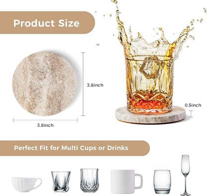 Marble Coaster for Drinks 4" Diameter Set of 4 Round Travertine Coasters for - Image 3