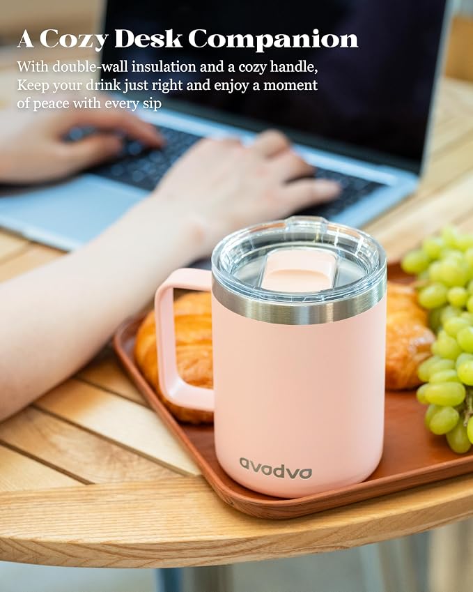 12oz Insulated Coffee Mug with Lid – Includes Two Lids, Stainless Steel Coffee - Image 5