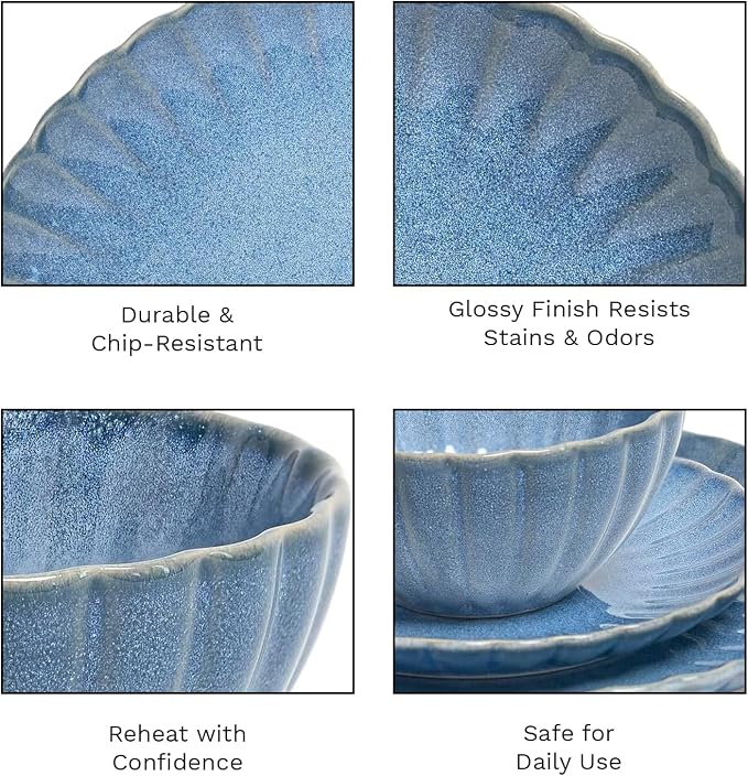 12 Pieces Stoneware Dinnerware Set, Microwave and Dishwasher Safe, - Image 5