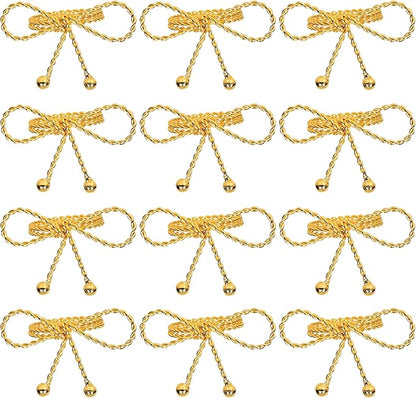 ALPHA Living HOME Napkin Rings Set of 12, Holiday Napkin Holders, Metal Napkin Rings for Safari Theme Table Décor Handmade for Holiday, Weddings, Receptions, Banquets, Events, Bow Shape, Gold
