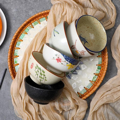 Retro Ceramic Bowls Set for 6, 4.5 Inch Japanese Chinese Bowl Small - Image 5