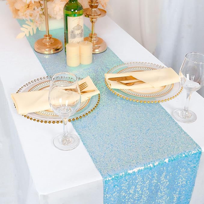 ShiDianYi Aqua Blue Sequin Table Runner 12''X72'' - Image 5
