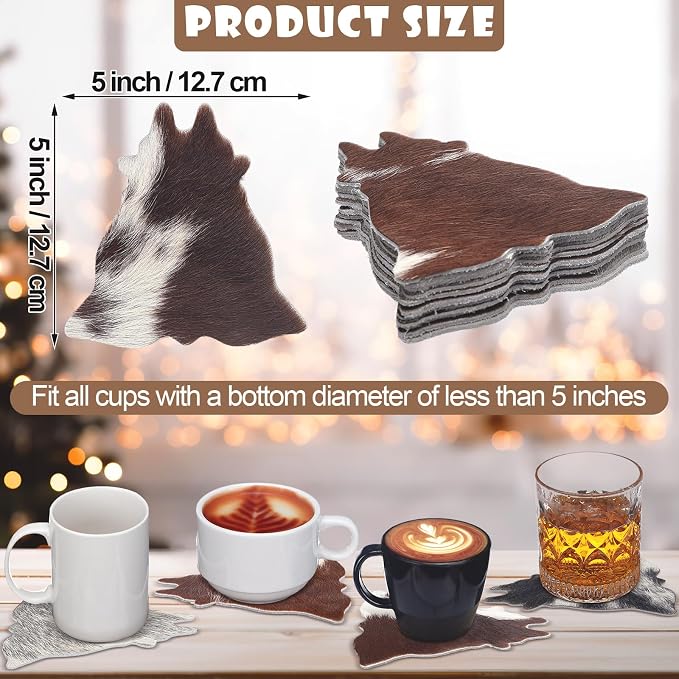 Hushee 12 Pcs Cowhide Coasters Round Natural Leather Cowhide Drink Coasters - Image 2