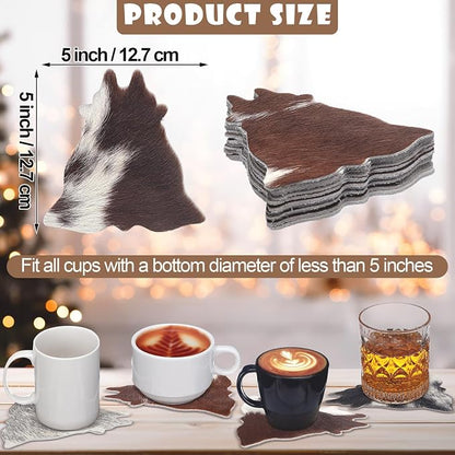 Hushee 12 Pcs Cowhide Coasters Round Natural Leather Cowhide Drink Coasters - Image 2