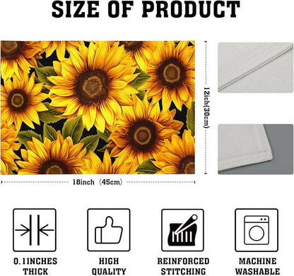 Sunflower Placemats Set of 4 - Yellow Flowers Place Mats Rectangle Spring Summer Floral Table Mats Botanical Blossom Placemats Dinner Party Decor 12x18 inch