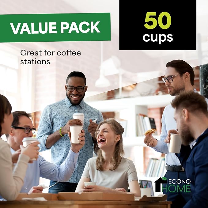 EconoHome 10 oz 50 Pack Disposable Coffee Paper Cups - Image 2