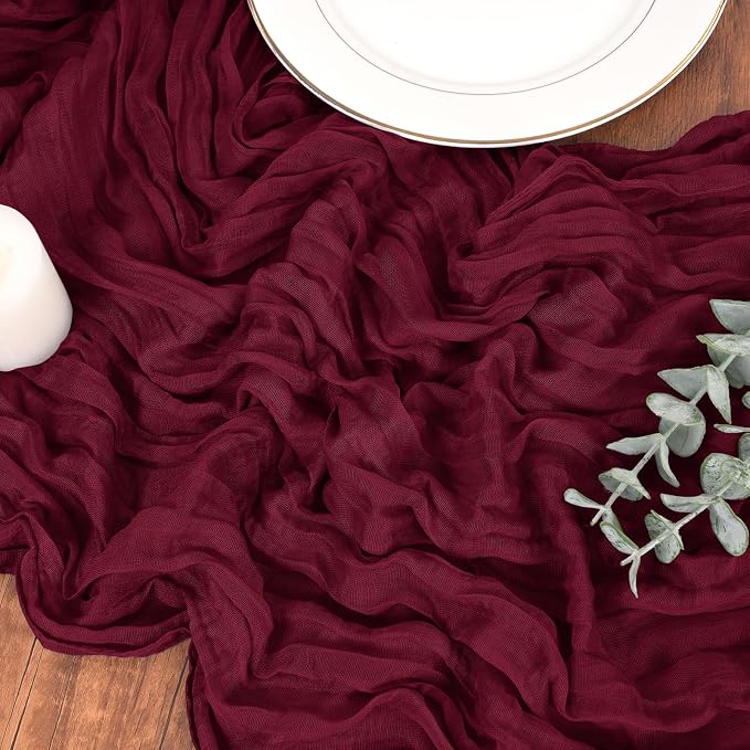Pesonlook Cheesecloth Table Runner Burgundy, 10 Pack 17.7x108 inch, Long | - Image 9
