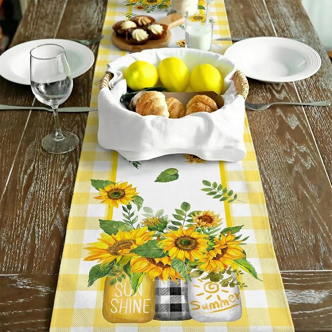 Sunflowers Summer Table Runner 13x90 Inch, Kitchen Dining Table Decoration - Image 4