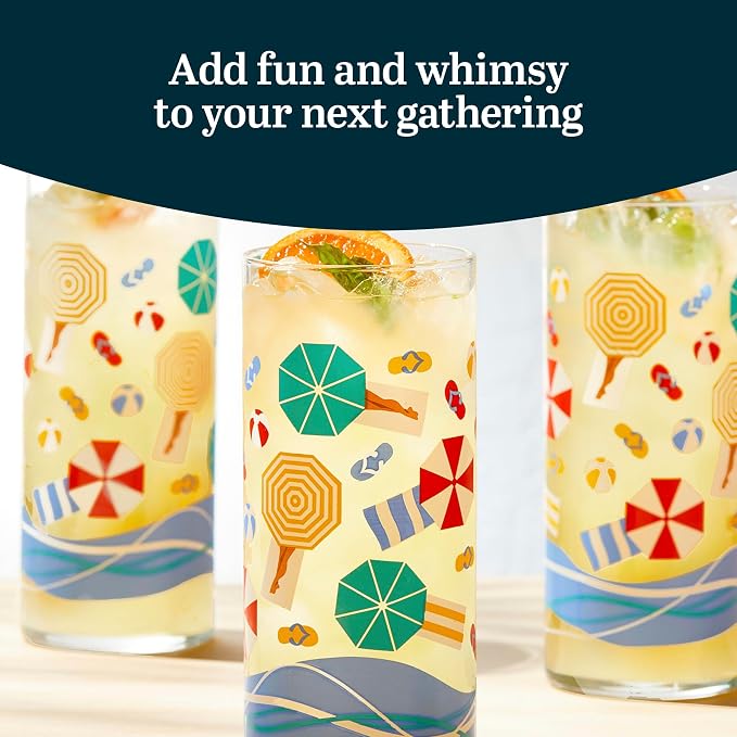 Libbey Vintage Beach Drinking Glasses Set of 4, Retro Beach Design Glass Cups - Image 4