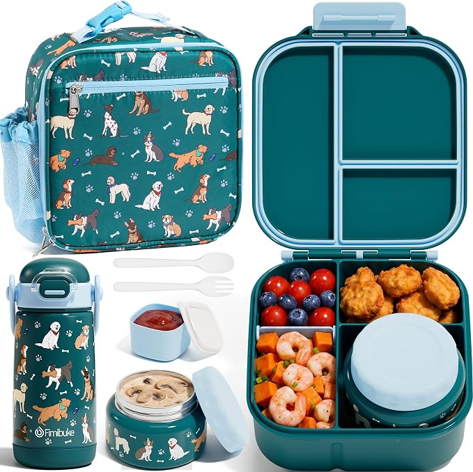 Fimibuke Kids Bento Lunch Box w/Insulated Water Bottle, Lunch Bag & Thermo | by Fimibuke