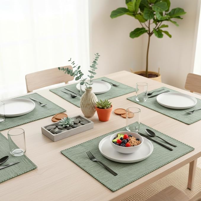 Dining Table Placemats with Decorative Stitched Edge Textured Cotton Kitchen - Image 4