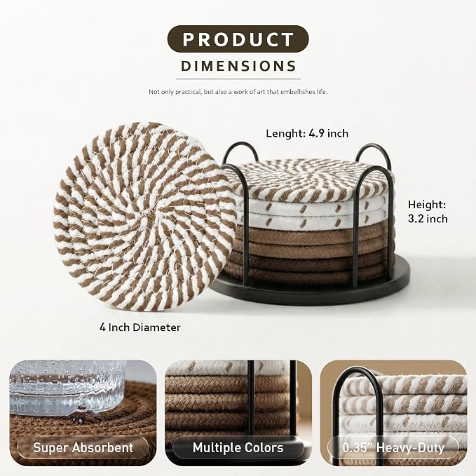 Lazebox Coasters Set of 8 for Drinks, 4 Inch Large Coasters for Coffee Table - Image 4