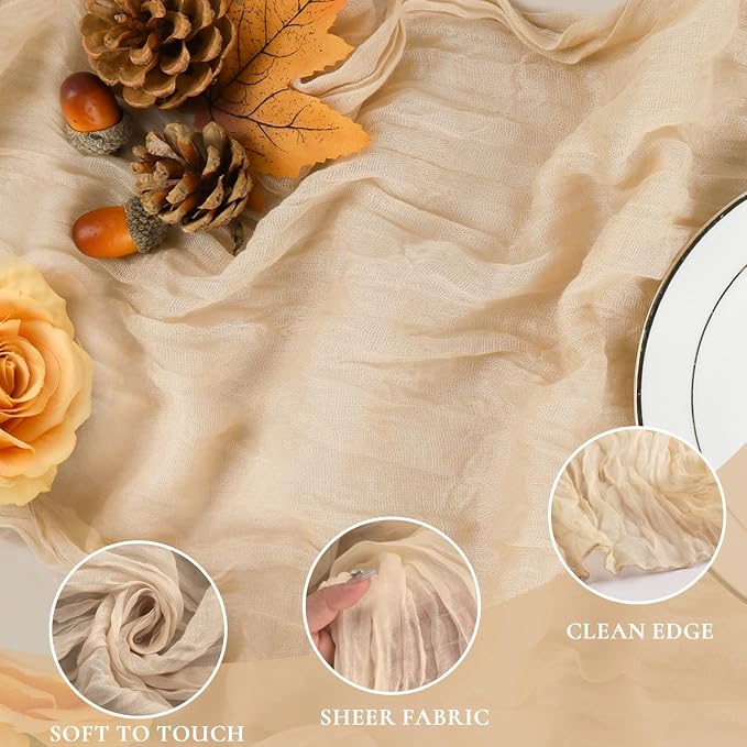 10 Pack Champagne Cheesecloth Table Runner 35x120 Inches, Boho Gold Cheese - Image 3