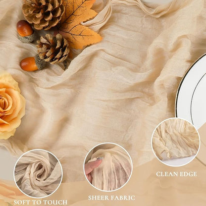 10 Pack Champagne Cheesecloth Table Runner 35x120 Inches, Boho Gold Cheese - Image 3