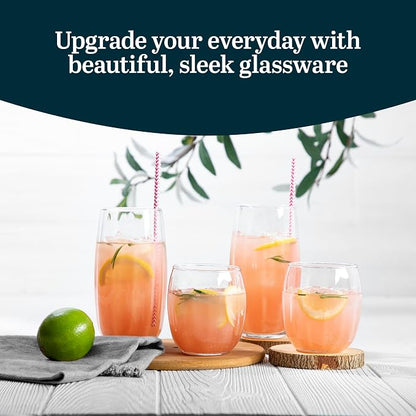 Libbey Samba Rocks and Tumbler Glass Cups Set of 16, All Purpose Everyday - Image 2