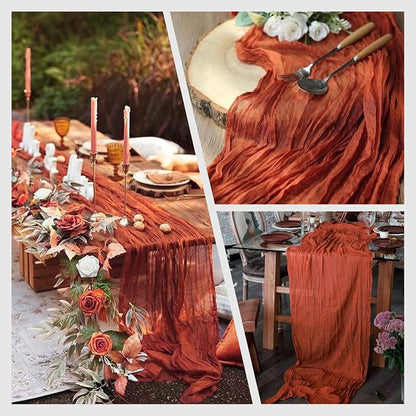4 Pack Terracotta Cheesecloth Table Runner 10Ft, Fall Table Runner 21.5 x 120 - Image 3