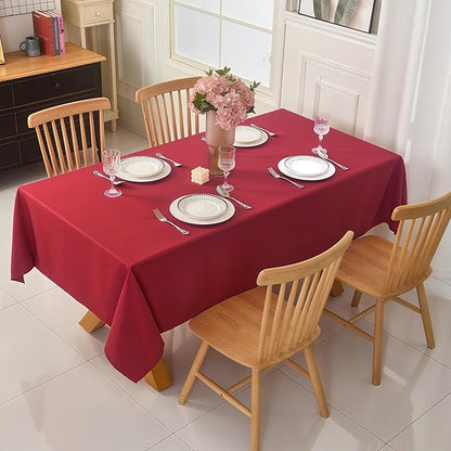 2-Pack 60x102 inch Burgundy Table Cloths, Solid Stain and Wrinkle Resistant Oblong Tablecloth, Premium Plain Weave Polyester Fabric Rectangle Table Linen Covers for Hotel, Wedding