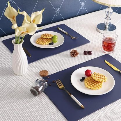 Faux Leather Placemats HeloHo Navy Blue Table Place Mats Set of 4 Waterproof Oilproof Heat Stain Resistant Washable Wipeable Placemat for Kitchen Dining Table Decoration Indoor Outdoor