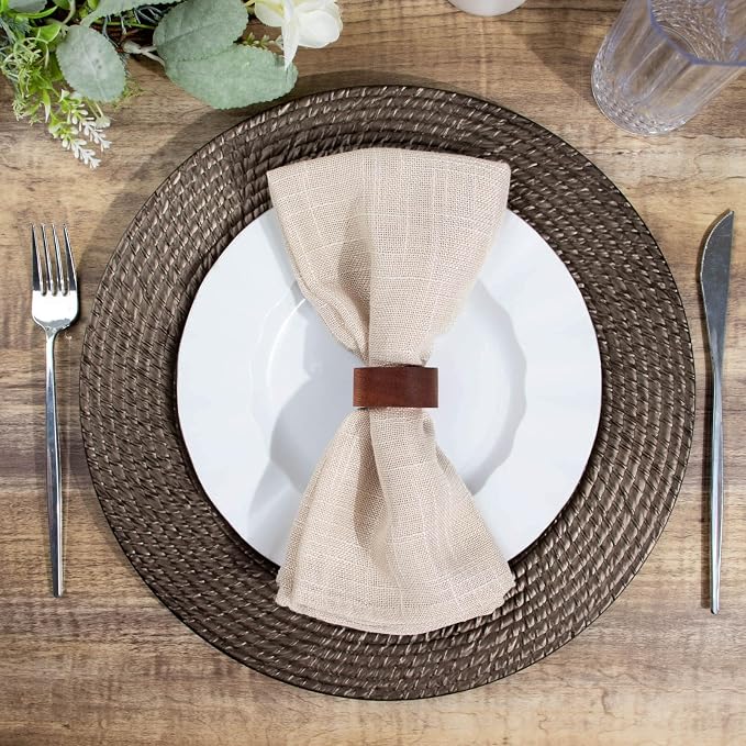 Efavormart 6 Pack | 13" Natural Brown Acrylic Plastic Rattan-Like Charger Plates - Image 8