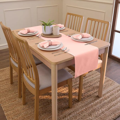 Encasa XO Table Runner, Cotton Canvas Dining Runner 13"x72" | Powder Pink - Image 2