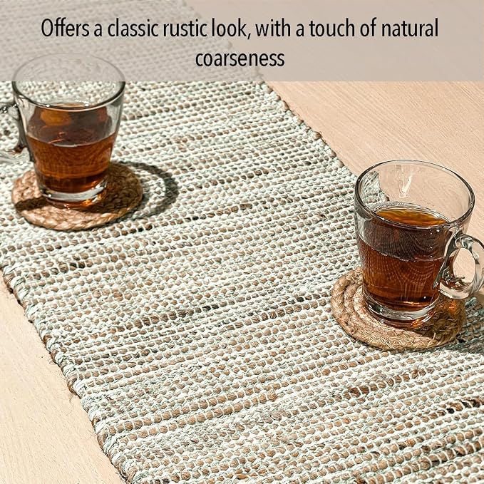Natural Jute Table Runner, 13x48 Inch, Sage Green-White | Vintage Boho Rustic - Image 5