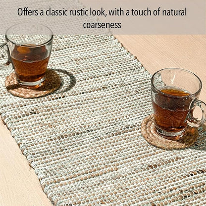 Natural Jute Table Runner, 13x48 Inch, Sage Green-White | Vintage Boho Rustic - Image 5