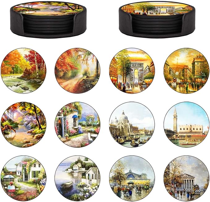 Coasters Set of 12- Famous Buildings and Landscapes Style by Unknown