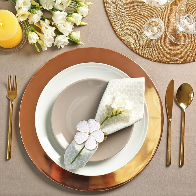 Patelai Set of 200 White Flower Napkin Rings Bulk Gold Napkin Ring Holders | - Image 7