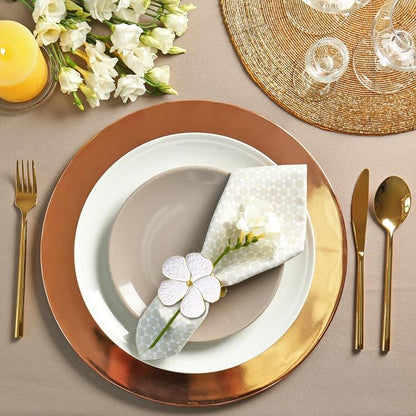 Patelai Set of 36 White Flower Napkin Rings Bulk Gold Napkin Ring Holders | - Image 7