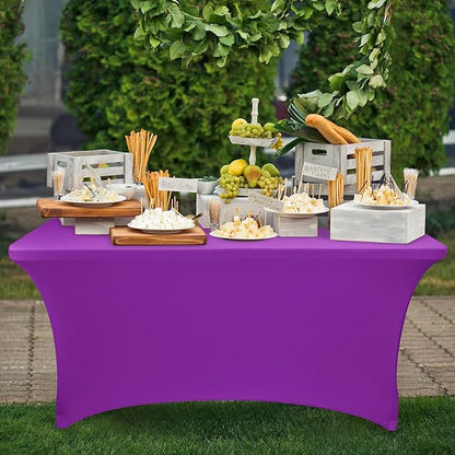 Nasitos 2 Pack Spandex Purple Tablecloths for 6 Foot Rectangle Table-Open Back Valentines Stretch Table Cloths for 6 Foot, Washable and Wrinkle Resistant for Wedding, Parties, Buffet, Baby Shower