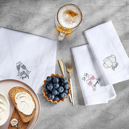 Bedding Craft Cotton Cloth Dinner Napkins Set of 12 – 18x18 Embroidered Motif with Decorative Hemstitch – Machine Washable Fabric Napkins for Weddings, Baby Showers, Christmas & Parties
