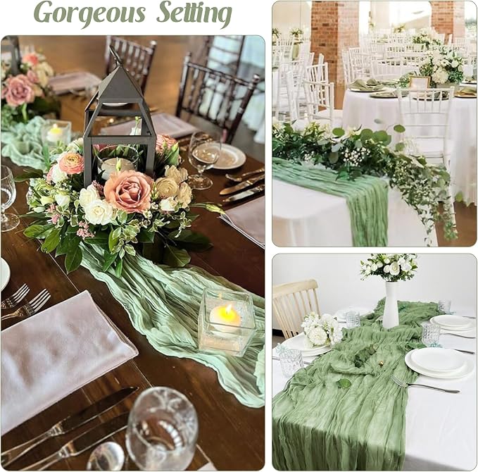 Sage Green 10FT Cheesecloth Table Runner Boho Gauze Fabric Table Runner Rustic - Image 7