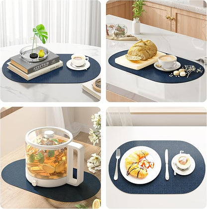 DOLOPL Placemats Set of 6, Oval Reversible Wipeable & Heat Resistant Place Mats, Modern Faux Leather Table Mats for Kitchen, Neutral Tablemats for Dining Table Decor, Wedding, Party(Navy Blue)