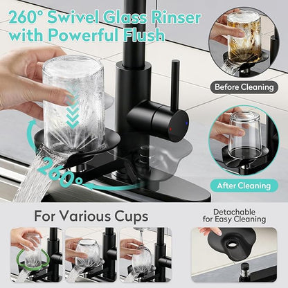 Waterfall Kitchen Faucet with Pull Down Sprayer & Glass Rinser | 4 Adjustable - Image 3