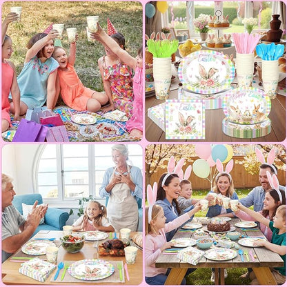350 Pcs Easter Plates Set Bunny Birthday Decorations - Image 5