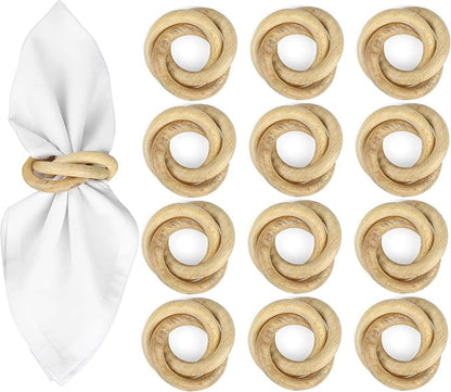 Farmhouse Napkin Ring Set of 12 - Wooden Napkin Holders for Dining Table, Everyday Use, Thanksgiving, Holiday, Christmas, Festive, Party, Gift, Décor (Shades of Brown) - CLEENTABLE