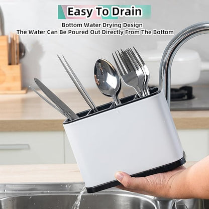 Utensil Holder,Stainless Steel Caddy Counter,Spoon holder,4 Compartments Silverware Caddy,Capacity Flatware Spoon Fork Tool Cutlery Holder（White）