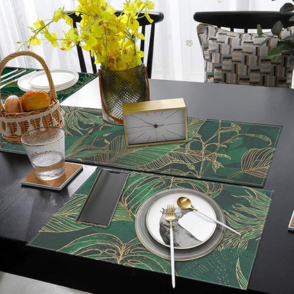 Table Runner and Placemats Set of 6, Tropical Palm | Leaves Geometric Green - Image 6