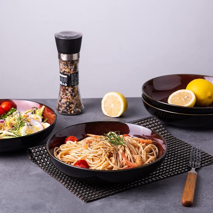 LERATIO 9.0" Ceramic Pasta Bowls Set of 4, 38oz Large Stoneware Bowls Set | - Image 8