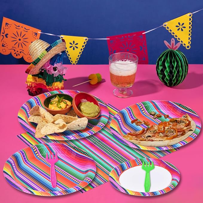 96 Pieces Mexican Fiesta Party Tableware Set - Image 4