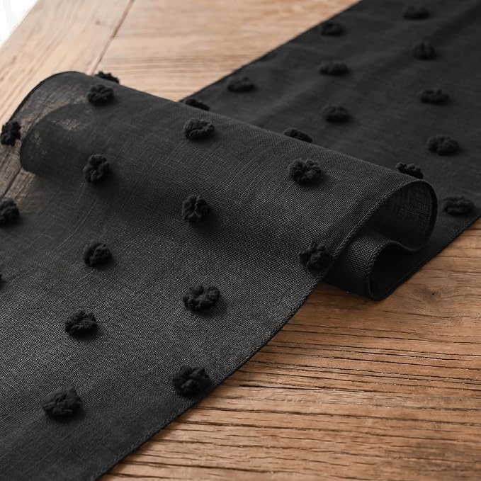 Artoid Mode Black Pom Pom Tulle Table Runner, Seasonal Halloween Washable - Image 6
