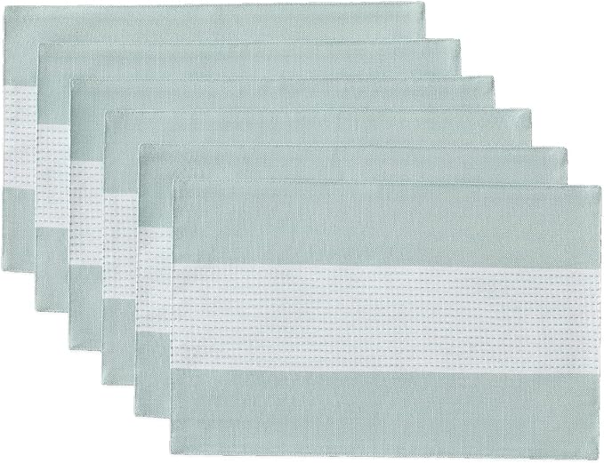 Wracra Linen Placemats Set of 6, Aqua Blue Place Mats by Wracra