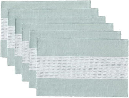 Wracra Linen Placemats Set of 6, Aqua Blue Place Mats by Wracra